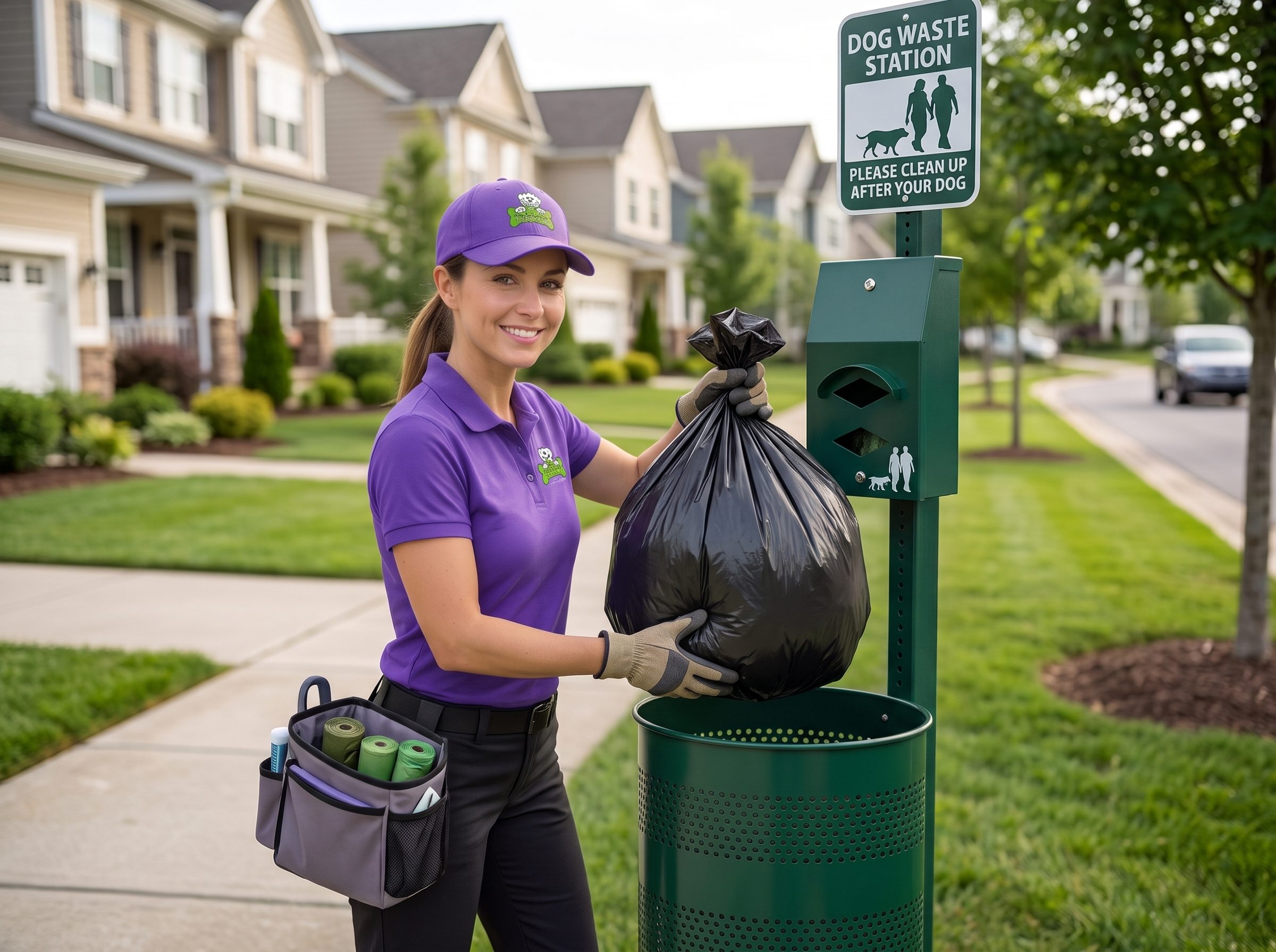 Dirty Work team member servicing a community pet waste station