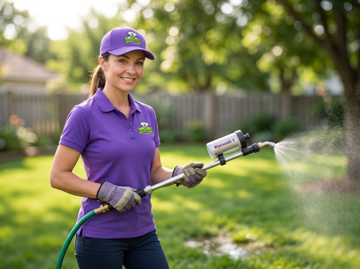 A Dirty Work technician spraying Wysiwash® sanitizer on a backyard lawn