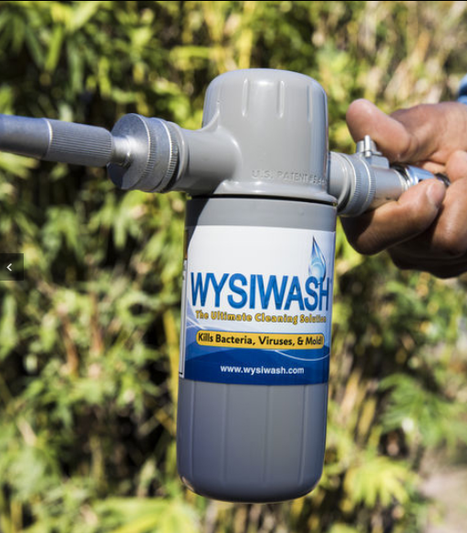 Wysiwash hose-end sanitizer unit in use