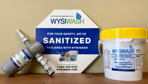 Wysiwash sanitizing kit, Sanitized this area yard sign and jacketed caplets